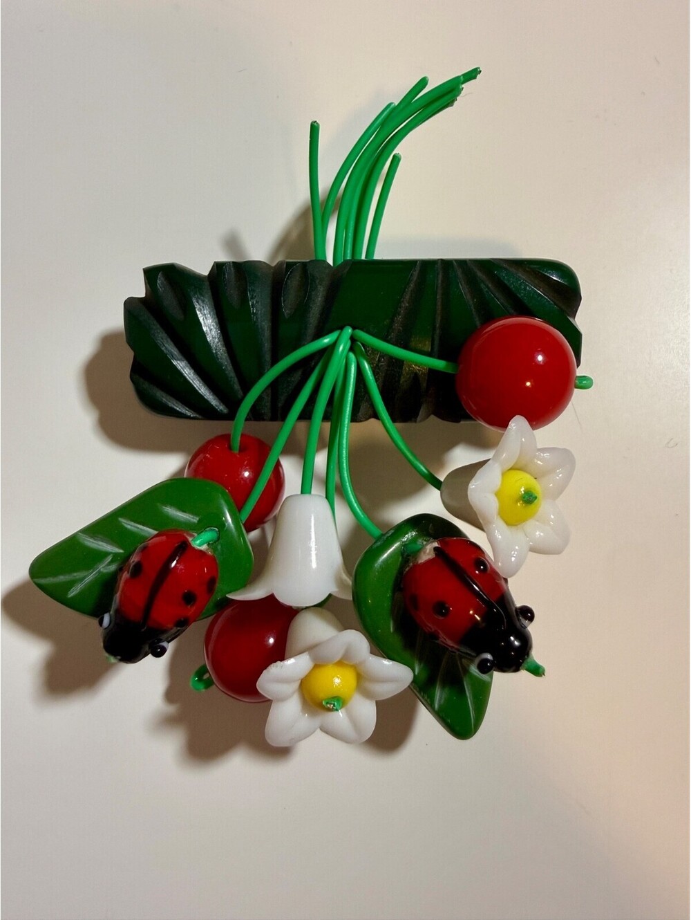 Ladybug Brooch - Luxulite Floral Flowers Fakelite Repro Bakelite Bug Insect Pin